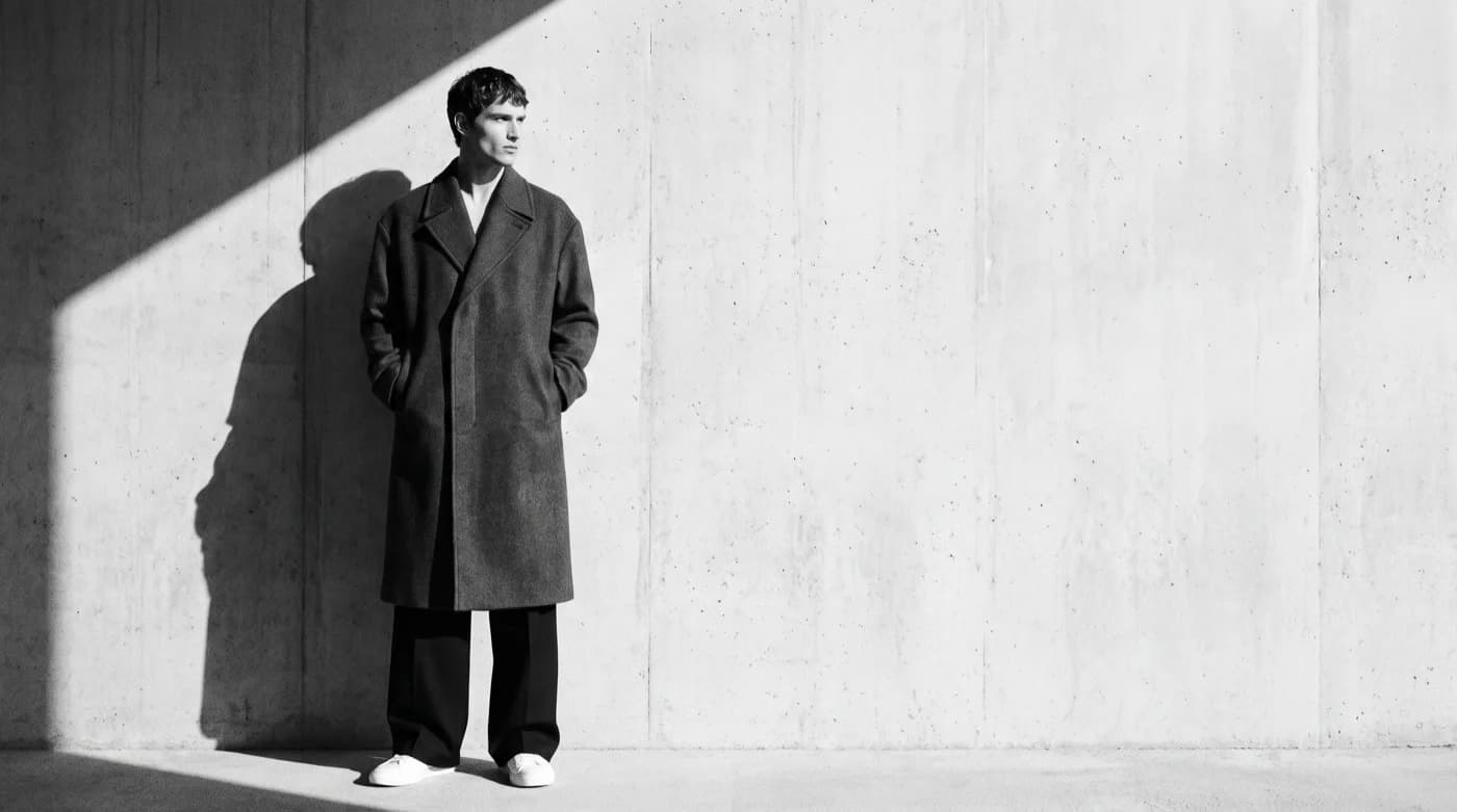 Greyscale lookbook photograph, full composition